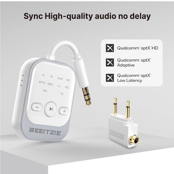 Bluetooth 5.4 wireless audio Transmitter& Receiver, 2-in-1 for TV/PC/Airplane, - Picture 4 of 11